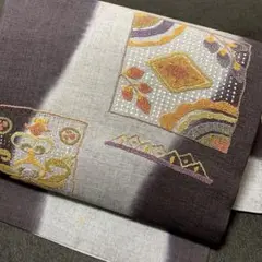 12-77 美品!高級 九寸名古屋帯 人気帯 紬 汕頭刺繍