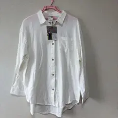 【新品】 コットンシャツ　長袖　オフホワイト　LL
