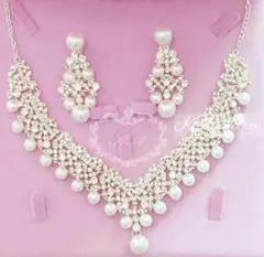 ☆2点セットピアス (イヤリング) u0026ネックレス 結婚式 パール アクセサリー