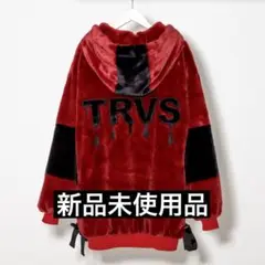 TRAVAS TOKYO drip logo ファー パーカー コート レッド