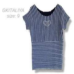 【GKITALIYA】美品✨ストライプ半袖Tシャツ 9 紺色 ハートスパンコール