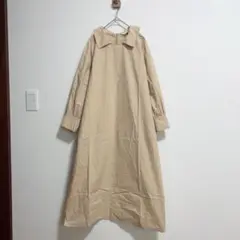 ロングシャツワンピース　ベージュ　長袖シャツ　綿100% INNERPURE