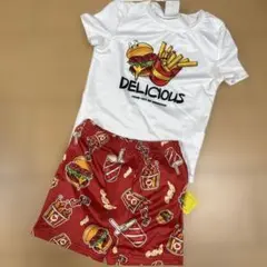 Shein Tシャツとパンツのセット ハンバーガーフライドポテト キャラクター