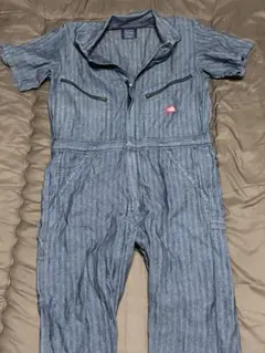 ディッキーズ半袖つなぎヒッコリーストライプ灰色ツナギLサイズ位中古品