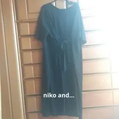 niko and...黒 半袖ロングワンピース ウエストリボン付き