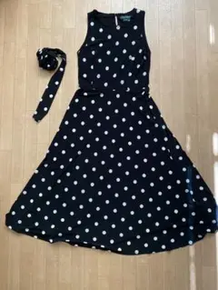 ★美品★ラルフローレン ドットワンピース ミモレ丈