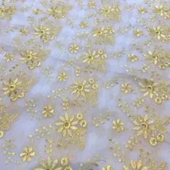 イエローゴールド　刺繍　花柄　大判　3メートル　生地　はぎれ
