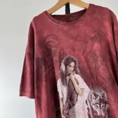USA製　ザ・マウンテン　ウルフ＆レディ　Tシャツ　アニマル　動物　ボルドー