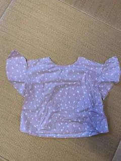 水玉模様フリル袖ブラウス 120cm くすみピンク