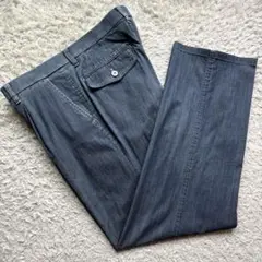 ★デニム★ THISTLE スラックス レザーパッチ 日本製 インディゴ L