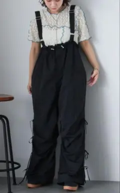 着用一度のみ ehka sopo サイドリボンサロペット ブラック