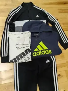 キッズ130◎adidas ジャージ他4点セット 黒/グレー/・ネイビー