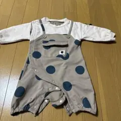 ベージュと青の水玉ロンパース 60cm～70cm