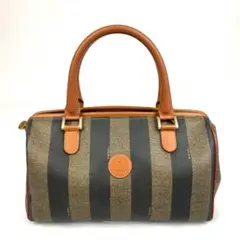 美品 FENDI ペカン レザー ロゴ ハンドバッグ