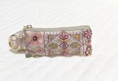 ハンドメイド　人気　ミニポーチ　インド刺繍リボン　キーケース　オーガンジー　花柄