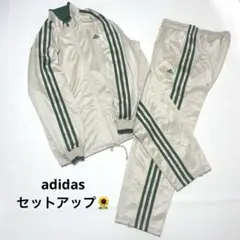 adidas アディダス　トラック　シャドーロゴ　ベージュ緑　セットアップ