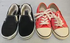 18cmVans キッズシューズ 黒 赤 2足セット