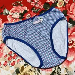 ★チェック柄ショーツ★パンツ下着★リボン付き★青LL★大きいサイズ
