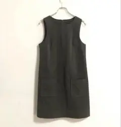 【良品】VIVAPRESTO膝丈ワンピース　ノースリーブ人工皮革　グレーb793