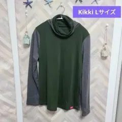 Kikki ハイネック Lサイズ グレー×グリーン キッキ
