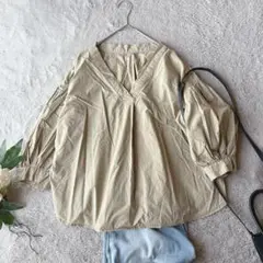 美品(F)長袖シャツ/ブラウス/綿100%/コットン/Vネック/プルオーバー