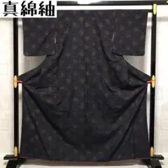KK-555 真綿紬 正絹 四角の重なった柄模様 バチ衿