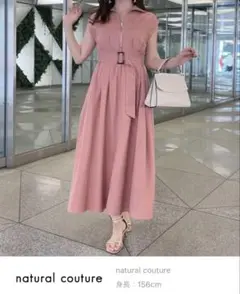 natural couture ハーフzipフレンチスリーブワンピース　Mサイズ