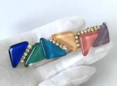 最終 訳あり品 さんかくガラスタイルとビジューのバレッタ