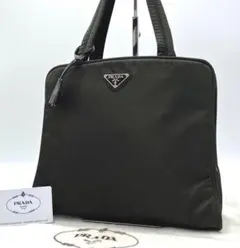 ✨超高級•極美品✨PRADA トートバッグ 肩掛け 三角ロゴ 白タグ カーキ