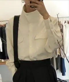 ホワイト ハイネックシャツ 2wayシャツ