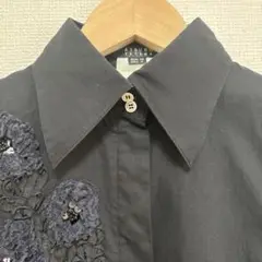 アツロウタヤマ　シャツ　日本製　フラワーモチーフ　花　黒　ブラック　綿