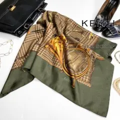 【美品】KEITHキース 日本製グレンチェック柄管楽器プリント シルクスカーフ