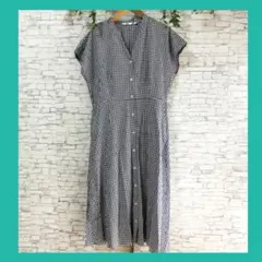 UNIQLO◆ユニクロ（L)　チェック柄 半袖シャツワンピース　ネイビー