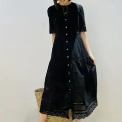 【夏セール】 GAP レース ボタンアップ ワンピース インナー付 黒 M