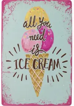ブリキ看板 アイスクリーム ICE CREAM お店 cafe カフェ