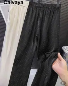 最終値下げ！未使用ドット柄 ブラックワイドパンツ
