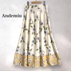 Andemiu アンデミュウ バイカラーフラワーフレアスカート ベージュ 花柄