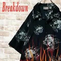 【希少デザイン】Breakdown 炎上　スカル　総柄　半袖シャツ　柄シャツ