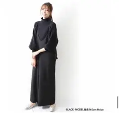 後ろフリル　ワイドパンツサロペット　ブラック　m〜L