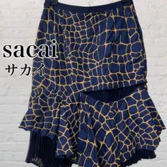 sacai サカイ オシャレ 奇抜デザイン ひざ丈 スカート 総柄 内プリーツ