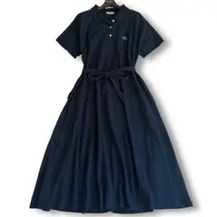 【美品】ラコステ　Aライン ポロワンピース　鹿子　リボンベルト　インディゴ