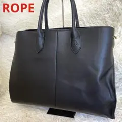 美品 ROPE ブラック レザー サイドメタル ビッグトート バッグ A4