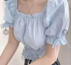 袖リボン　オフショル　オフショルダー　 スクエアネックトップス Riff