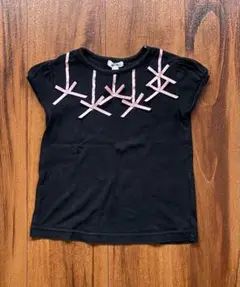 a.v.v 黒いリボン装飾Tシャツ 100cm