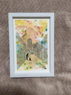 水彩画　原画　インテリア　看板猫