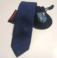 ネイビー エンブレム模様 ネクタイ ポーチ付き