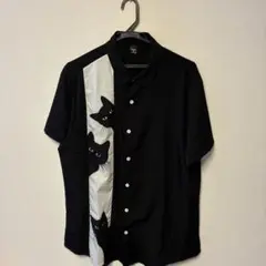 猫プリント 半袖シャツ XL