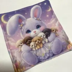ハンドメイド　　ガーゼハンカチ　　129 うさぎと子犬柄