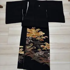 正絹 黒留袖 着物 葦刈紋様 3つ紋