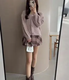 新品未使用 ピンク系チェック フレアスカート